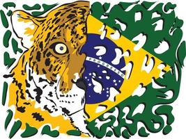 bandera de brasil con cara de jaguar vector