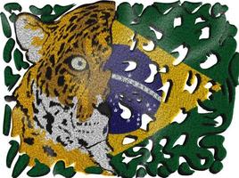 brazil flag with jaguar face, vector