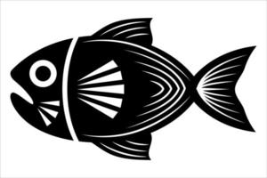 Fish illustration in black and white. Monochrome abstract fish icon isolated on white background. vector