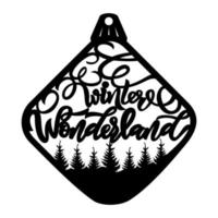 Laser cut Christmas ornament design. Winter wonderland with silhouette of spruce. Square form. Vector illustration. New year tree decoration. Ready for cut