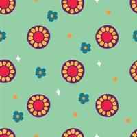 A pattern of flowers in the retro style of the 70s. Good vibes multi-colored picture. Vector illustration