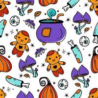 Seamless pattern with Halloween elements Doodle style vector design illustration on white background