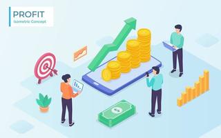 executives analyze the market to determine the company's sales targets to get the maximum profit with modern flat isometric cartoon illustration vector