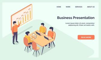 business presentation team for website template landing homepage with modern isometric flat vector