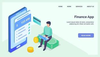 finance fintech technology mobile apps concept for website template landing homepage with modern isometric flat vector