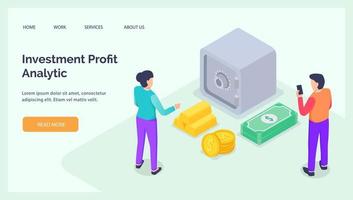 investment profit analysis with some money box deposit for website landing homepage template banner isometric vector