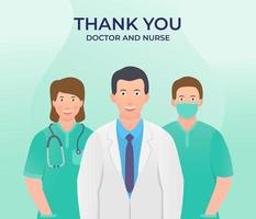 thank you for doctor and nurse for fight corona virus covid-19 with modern flat style vector