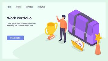 people work portfolio concept for website template landing homepage with modern isometric flat vector