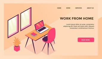 work from home workspace concept for website template or landing homepage vector