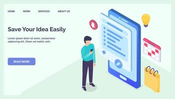 note app technology concept for website template landing homepage with modern isometric flat vector