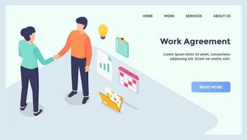 work agreement business deals for website template landing homepage with modern isometric flat vector