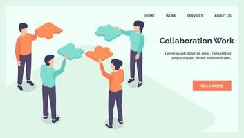 collaboration teamwork business jigsaw for website landing homepage with isometric style vector