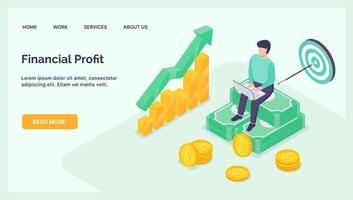 financial profit business with money and wealth success achivement for website landing homepage with isometric style vector