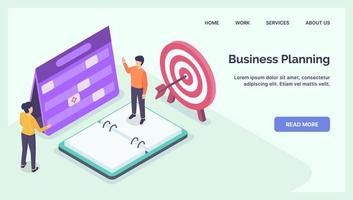 business planning discussion concept for website template landing homepage with modern isometric flat vector