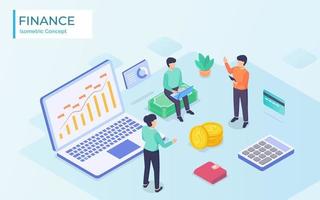 finance business analysis with team people working together with modern isometric style vector