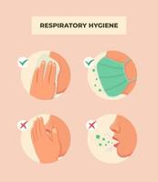 elección correcta e incorrecta de higiene respiratoria para prevenir corona o covid-19 con un estilo de icono plano moderno vector