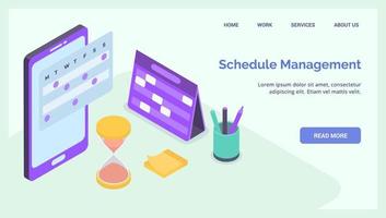 project schedule management business for website landing homepage template banner isometric vector