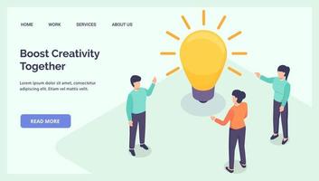 boost creativity together people talk idea for website landing homepage template banner isometric vector