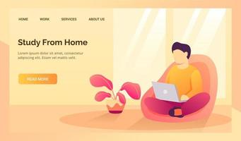 student study from home on sofa couch for website landing homepage template banner vector