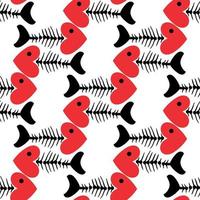 seamless pattern of fish skeleton with head-heart vector
