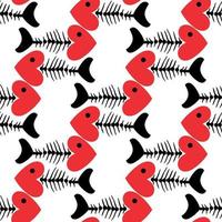 seamless pattern of fish skeleton with head-heart vector