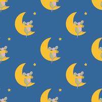 seamless pattern with cute mice and the moon that embraces him. vector