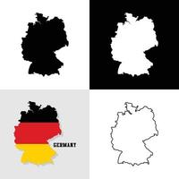 Flat vector map of Germany filled with the flag of the country, black outline, black and white background