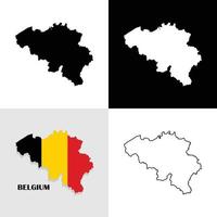 Set of Belgium map vector. Black and white background, map filled flag of Belgium country, black outline on white background vector