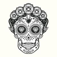 cráneo mexicano, tatuaje del día de los muertos vector