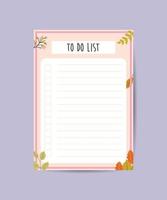 To do planner template Daily check list with floral background Memo pages to do daily planner vector