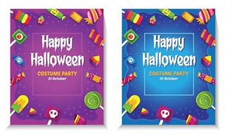 feliz diseño de afiches de fiesta de halloween con dulces, caramelos, helados. vector