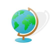Globe on stand isolated on white background. A visual aid is a model of the globe, usually rotating on a stand. Vector illustration.