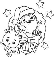 coloring book christmas with santa claus and cute deer