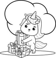 coloring book christmas with cute unicorn vector