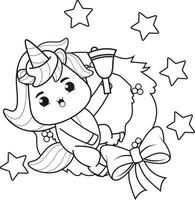 coloring book christmas with cute unicorn vector