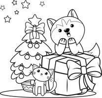 Christmas coloring book with cute husky vector