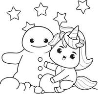 coloring book christmas with cute unicorn vector