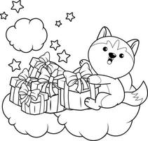 Christmas coloring book with cute husky vector