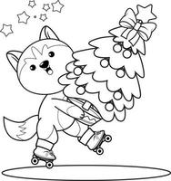 Christmas coloring book with cute husky vector