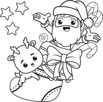 coloring book christmas with santa claus and cute deer vector