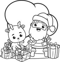 coloring book christmas with santa claus and cute deer vector