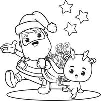 coloring book christmas with santa claus and cute deer vector