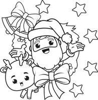 coloring book christmas with santa claus and cute deer vector