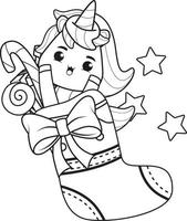 coloring book christmas with cute unicorn vector