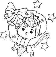 coloring book christmas with cute unicorn vector