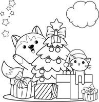 Christmas coloring book with cute husky vector