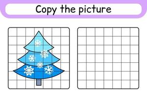 Copy the picture and color christmas tree. Complete the picture. Finish the image. Coloring book. Educational drawing exercise game for children vector