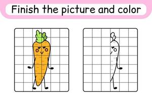 Complete the picture carrot. Copy the picture and color. Finish the image. Coloring book. Educational drawing exercise game for children vector