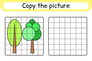 Copy the picture and color tree. Complete the picture. Finish the image. Coloring book. Educational drawing exercise game for children vector
