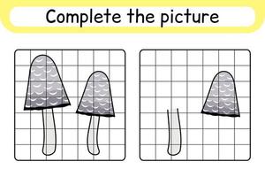 Complete the picture mushroom coprinus. Copy the picture and color. Finish the image. Coloring book. Educational drawing exercise game for children vector